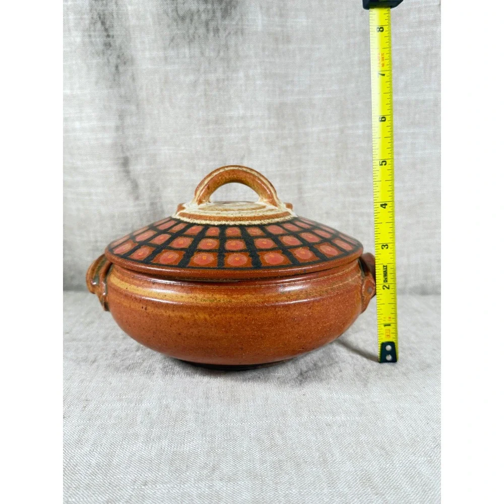 Vintage Studio Pottery Covered Casserole Dish Hand Thrown Stoneware MCM